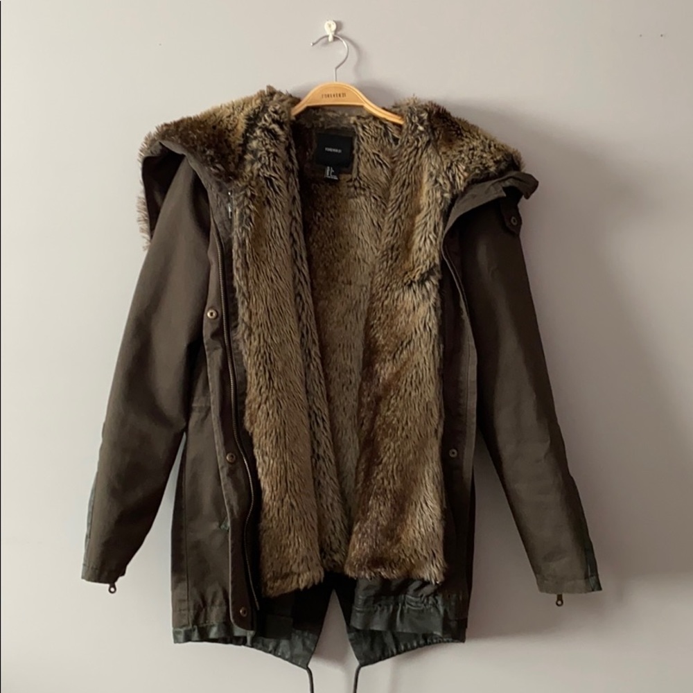 Olive Coat with Fur Lining